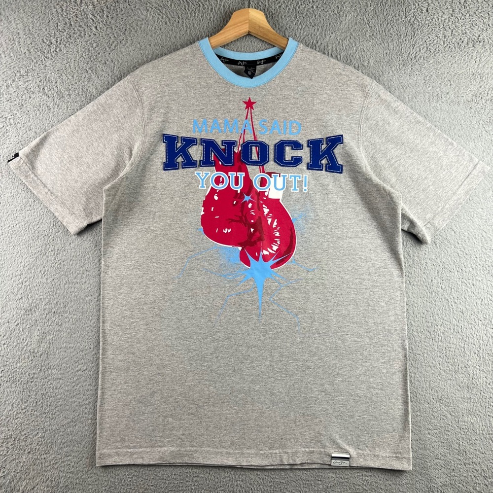 Sean John Mens Mama Said Knock You Out Boxing Graphic T-Shirt Gray Blue Size M